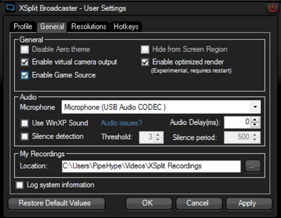 Выберите, где сохранить регистрацию в XSplit