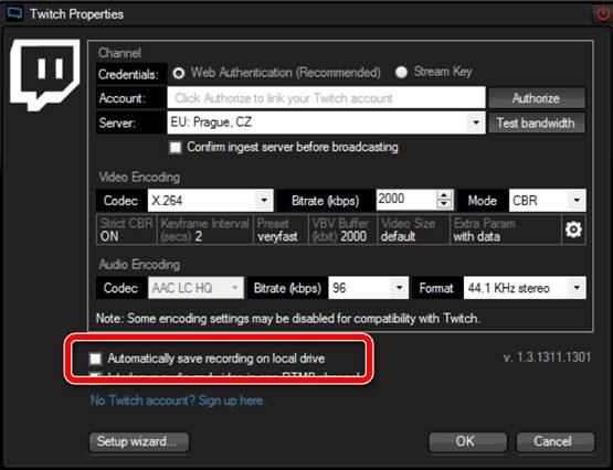 Включение сохранения записей в приложении XSplit