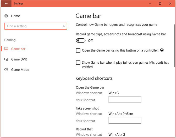 Игровая панель Windows